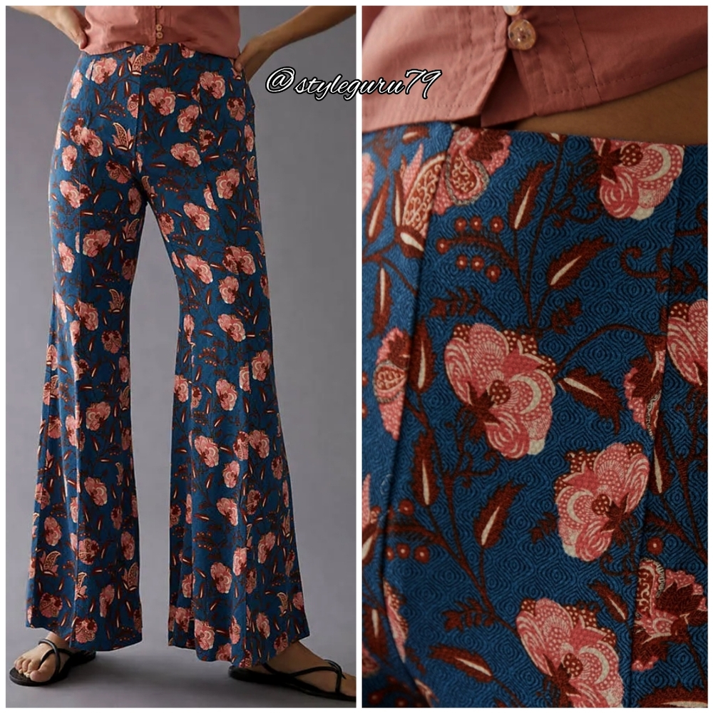 NWT, Anthropologie, Drapey Floral Print Flare Pants - Picture 3 of 3